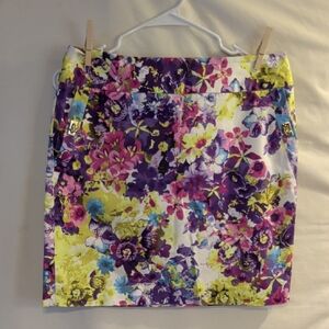 Adrienne Vittadini Floral Mini Skirt - Purple, Yellow, Pink